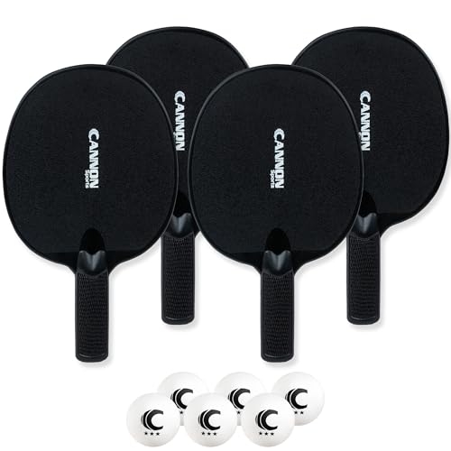 Cannon Sports Unbreakable Table Tennis Paddle Set - 4 Rackets with 6 Pack of 3-Star Table Tennis Balls – Portable Set for 4 Players