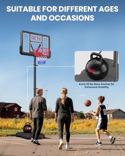 IGL Portable Basketball Hoop, 5.6-10FT Adjustable Basketball Goal System, 40/44 Inch Outdoor Basketball Hoop & Goals for Kids, Youth, and Adults in The Backyard, Driveway with PC Backboard - color: Matte Black