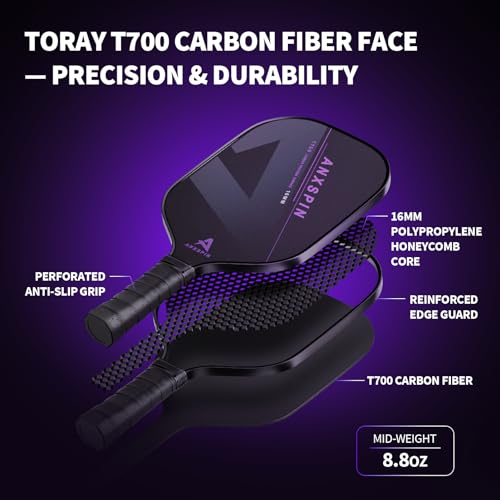 ANXSPIN Carbon Fiber Pickleball Paddles Set of 2,T700 Carbon Fiber Pickleball Paddle for Adults and Teenagers,Includes 4 Balls, 1 Bag, and 2 Grip