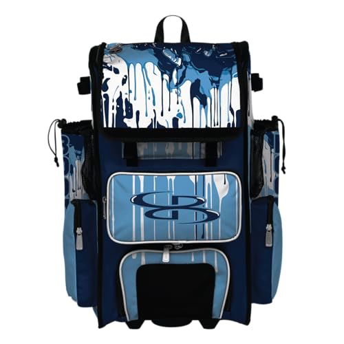 Boombah Superpack Hybrid Rolling Bat Bag - Wheeled & Backpack Version - Graffiti Drip - Multiple Color Options - color: Navy/Columbia Blue/White