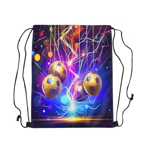 Castle Fairy 3D Football Drawstring Backpack,Neon Glowing Lightning Drawstring Bag,Cool Footballs Adjustable Draw String Bag,Lightweight - color: Purple Golden