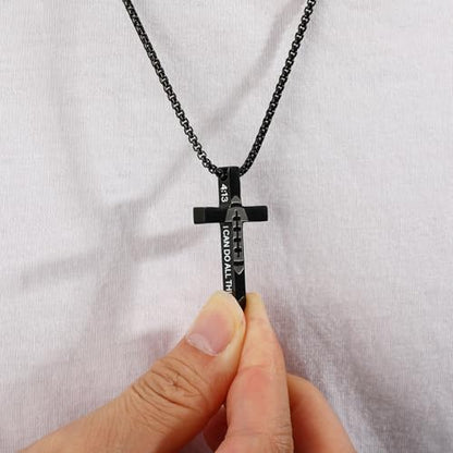 Football Cross Necklace for Boys Men, Stainless Steel Bible Verse Cross Pendant Chain Sports Gear Stuff Christian Religious Jewelry Gifts for Teen Boys Kids - color: Black, style: I AM A CHILD OF GOD