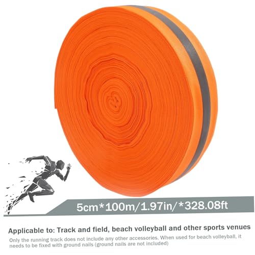 Beach Volleyball Lines 2'' X 328' Nylon Beach Vibrant Orange Volleyball Boundary Lines Tear-Resistant Reflective Caution for Running Track Lanes, Finish Line Markers Sand