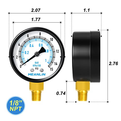 0-15Psi 2" DIAL FACE 1/8" NPT Well Pump Pressure Gauge, with 1/4" NPT and 3/8" NPT Hex Bushing, 3-2-3% Accuracy, Lower Mount - size: 0-15Psi, style: 1/8"NPT Lower Mount