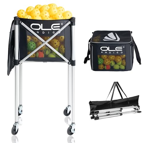 Pickleball Cart Portable Tennis Balls Hopper,Holds 180 Pickleballs or 210 Tennis Balls,Pickle Ball Equipment,Ball Caddy with Wheels for Pickleball Player Training