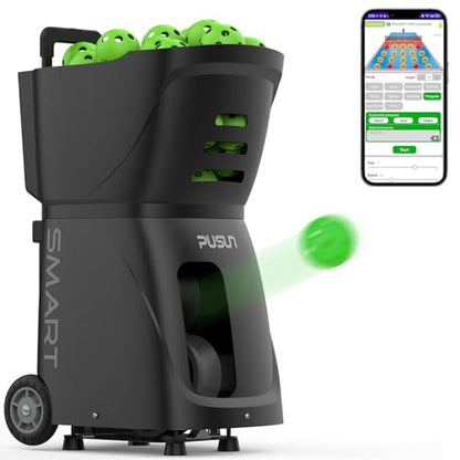 PP Smart Pickleball Machine – Automatic Pickleball Launcher with APP & Remote, 80+Ball Capacity, Adjustable Speed, Spin & Frequency, 4–6Hr Battery for Indoor & Outdoor Training - color: Black