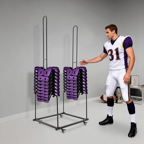 Football Shoulder Pad Rack with Wheels, Heavy Duty 100lbs Capacity Storage Stand for Slow-Pitch Softball Fast-Pitch Baseball Gear, Open Frame Design, Easy Assembly, for Home Locker Room, Black