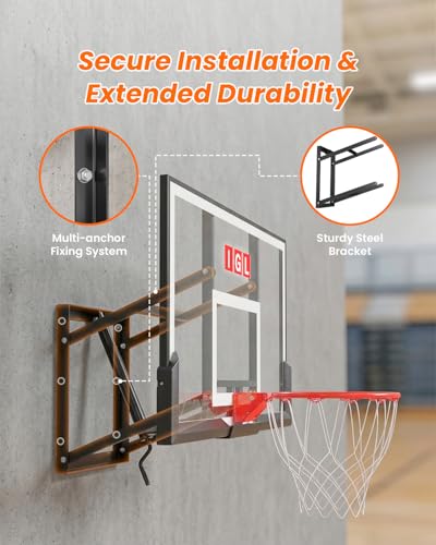 IGL In ground Basketball Hoops Outdoor, 10ft Height Adjustable Basketball Goal In ground with Shatterproof Backboard and Pro-Style Rim - size: 54 inch Backboard - Wall Mount