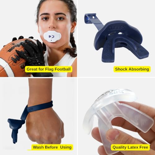 Football Mouth Guard – Youth Football Mouthpiece with Strap – Breathable, Comfortable – Sleefs - color: God First Navy Blue