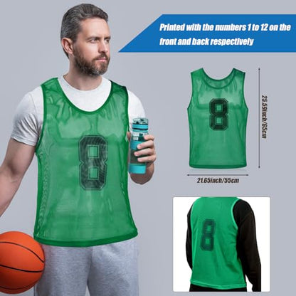 Vabean 24 Pack Nylon Mesh Scrimmage Team Practice Vests Pinnies Jerseys Train Vest for Adult Sport Basketball Soccer Football - color: Pink, Grass Green