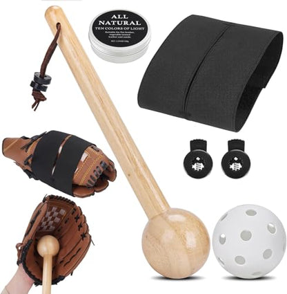 Baseball Glove Break-in kit for Men & Adult, One-Piece Structure Baseball Glove Mallet, Baseball Mitts Wooden Shaping Hammer, Softball Glove Wrap Band, Plastic Practice Ball & Glove Locks - style: Break-in kit with Conditioner