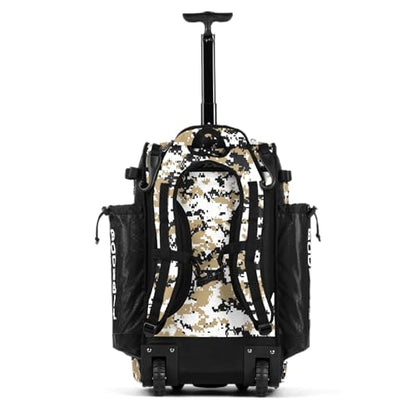 Boombah Catchers Superpack Hybrid Rolling Digital Camo Bat Bag - Multiple Colors - Wheeled & Backpack Version - color: Black/Vegas Gold
