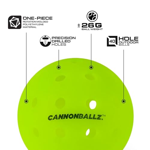 Cannonballz Outdoor Pickleball Balls, Official Ball of the UPL, Durable 40 Hole Seamless, USAPA Approved Tournament Balls for Training and Competition - size: 4 Pack