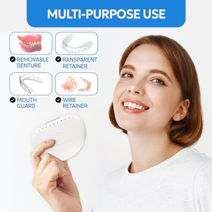 Denture storage case – Hygienic & Protective Denture Bath Cup – Travel-Friendly Orthodontic Dental Retainer Container, Portable, Secure for Invisalign, Mouth guards, Braces – Easy to Use