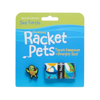 Racket Pets Kids Tennis Racket Dampener & Matching Overgrip Tape, Performance Shock Absorbing Dampener for Tennis Racket & Fun Animal Print Tennis Wrap Grip Tape - style: Sea Turtle