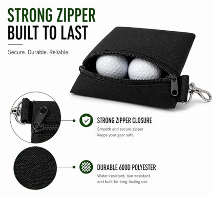 Golf Tee Pouch | Pack of 2 Golf Tee Bag | 5.24 X 6.42 Inch Zipper Golf Accessory Bag with Clip | Golf Bag Accessories for Men Women Golf Gift