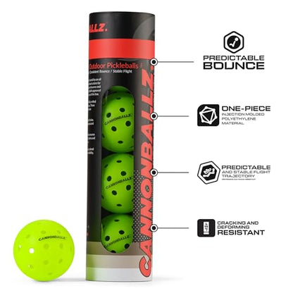 Cannonballz Outdoor Pickleball Balls, Official Ball of the UPL, Durable 40 Hole Seamless, USAPA Approved Tournament Balls for Training and Competition - size: 4 Pack