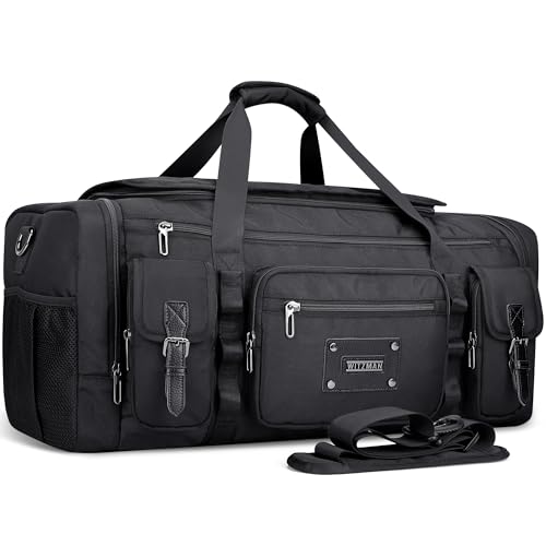 WITZMAN Duffle Bag for Men Large Carry On Weekender Bag 54L Nylon Duffle Gym Bags for Travel with Shoes Compartment(B717 Black)