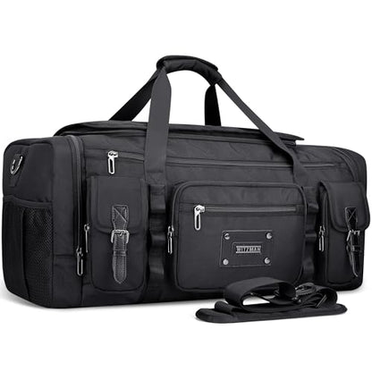 WITZMAN Duffle Bag for Men Large Carry On Weekender Bag 54L Nylon Duffle Gym Bags for Travel with Shoes Compartment(B717 Black)