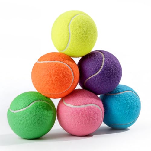 PHOEPET 6-Pack Tennis Balls for Dogs, Bulk Rubber Ball for Fetch Chew Toys Beginner Training Practice(Mix Colors) - color: Mix Colors-6 Pack, size: Medium 2.5"- 6 Pack