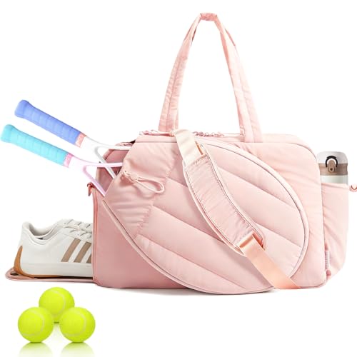 Tennis Tote Bag for Women – Waterproof Lightweight Travel Gym Bag with Shoulder Strap, Holds 2 Rackets, Pickleball & Badminton Bag with Shoe Compartment, Wet/Dry Separation, Fits 15.6" Laptop