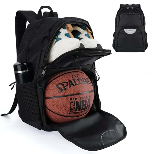 Soccer & Basketball Sports Bag with Ball Pump - Basketball Backpack with Separate Ball & Shoes Holder Compartment, Soccer Basketball Football & Volleyball Bag with Large Capacity - color: Carbon Black, style: Bag Only