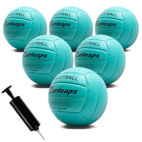 Runleaps 6 Pack Volleyballs, Waterproof Indoor Outdoor Volleyball for Beach Game Gym Training with Pump (Official Size 5) - color: Blue