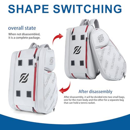 TILDOSAC 2-in-1 Detachable Pickleball & Padel Bag for Men Women | Thermal Foil Insulated Racket Compartment | Outdoor & Gym - color: Grey Red