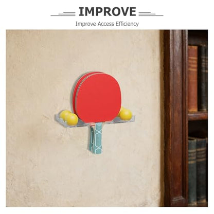 Table Tennis Bat Display Stand - Wall Mounted Acrylic Paddle Holder for 2 Rackets and 4 Balls - Display Stand Organizer for Game Room