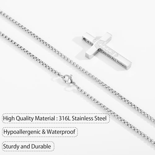 Football Cross Necklace for Boys Men, Stainless Steel Bible Verse Cross Pendant Chain Sports Gear Stuff Christian Religious Jewelry Gifts for Teen Boys Kids - color: Silver, style: PHILIPPIANS 19:26