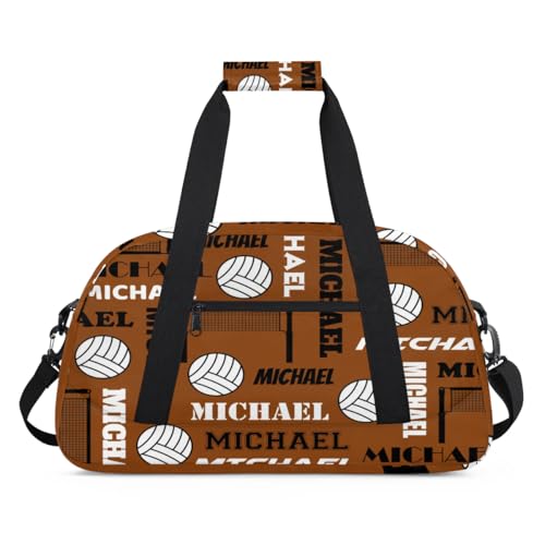 Custom Volleyball Gym Bag Duffel Bag for Women Men, Personalized Name Sport Bag Overnight Bags Customized Travel Weekender Bag, Brown - color: Brown