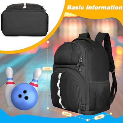 Goloni 2 Ball Bowling Backpack,Bowling Ball Bag with Shoe Compartment & Portective Foam Padded, Fits Shoes Up to US Size 16 - color: Black
