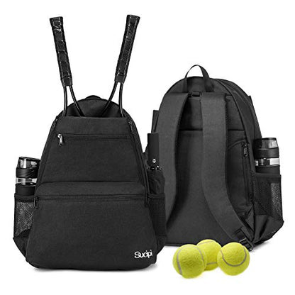 Tennis Bag Professional Tennis Backpack for Men and Women Racket Bags Holds 2 Rackets with Ventilated Shoe Compartment - color: Black