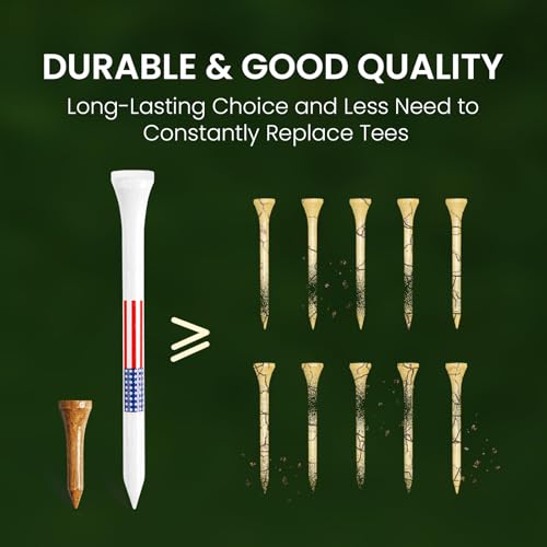Amy Sport Golf Tees Western Birch Wood Value 100 Pack, 80 Tee 2 3/4 or 3 1/4 Inch with 20 Short 1 1/2 Inch Driving Range Tees, 5X More Durable 5X Stronger & Less Friction Tees