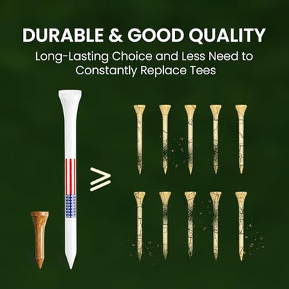 Amy Sport Golf Tees Western Birch Wood Value 100 Pack, 80 Tee 2 3/4 or 3 1/4 Inch with 20 Short 1 1/2 Inch Driving Range Tees, 5X More Durable 5X Stronger & Less Friction Tees