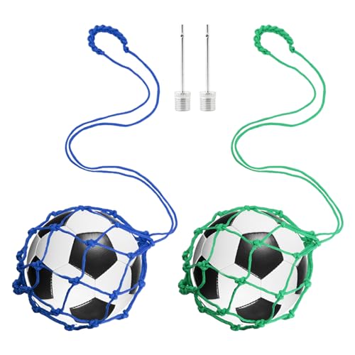 2PCS Soccer Kick Trainer, Soccer Ball Net Kicker, Football Kick Throw Solo Practice Training Aid Soccer Return Trainer, Soccer Ball Bungee Training Juggling Net for Youth Adults(Blue, Green)