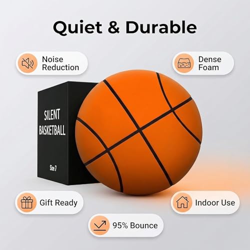 Silent Basketball Size 3/5 (22"/26") Ultra-Quiet No-Noise Indoor Training Ball, High-Density Soft Foam Easy Grip Highly Elastic Practice Ball with Individual Gift Packaging