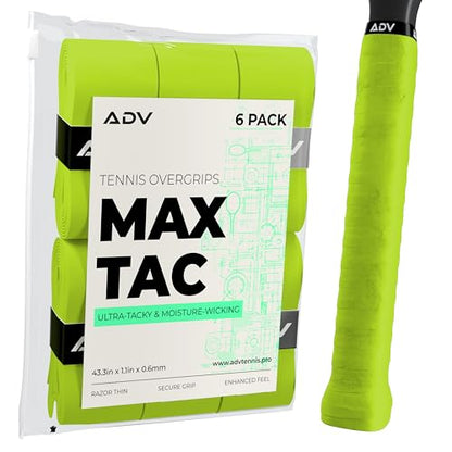 ADV MaxTac Tacky Tennis Overgrip - 6 Pack Extremely Sticky Non-Slip Tennis Grips Overgrip - Razor-Thin & Easy to Use Pro Tennis Racquet Grip Tape (6-Pack Volt) - color: 6-Pack Volt