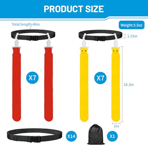 Flag Football Belts, 14 Player Adjustable Flag Football Set with 28 Flags for Youths Adults - Fits Up to 22-46" Waist - color: Red, Yellow