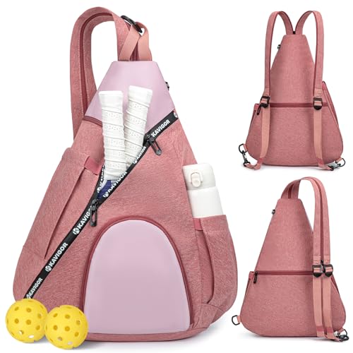 KAVIGOR Pickleball Bag, 7 Pockets & Upgraded Zippers, Lightweight Sling Bag with Detachable Strap & Water-Resistant Pocket