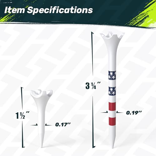 SAPLIZE Upgraded 4-Prong Golf Tees Plastic, 50/100/120/200 Pack (1-1/2", 2-3/4'', 3-1/4"), Engineered to Reduce Friction & Side Spin, Unique Golf Gifts for Golfers - color: 20pcs, 1-1/2'' & 80pcs, 3-1/4''