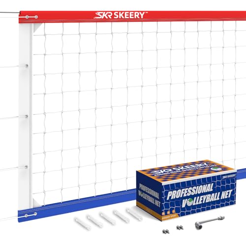 SKEERY Professional Volleyball Net,Official Size 32×3.3FT,Equipped with Double Steel Cables with 3.3FT Double Side Bars,Portable Volleyball Net for Backyard,School,Courts - color: Classic
