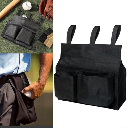 Baseball Umpire Ball Bag, Large Capacity Portable Umpire Equipment Holder with Secure Straps and Exterior Pockets, Polyester Gear Bag for Baseball and Softball, Black