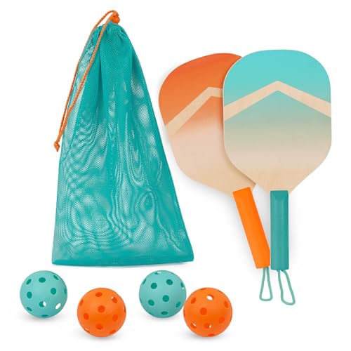 B. toys – Kids Pickleball Game – Wooden Paddle Set – 2 Paddles & 4 Balls – Drawstring Storage Bag – 3+ Years– Pickleball Set - style: Pickleball Set