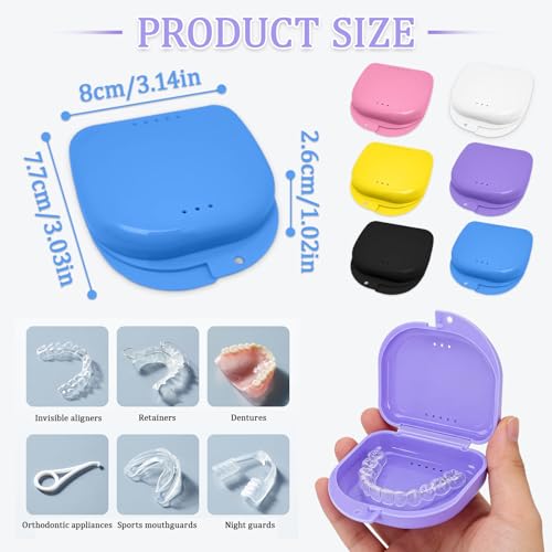 6Pcs Retainer Case,Slim Aligner Case with Vent Holes,Mouth Guard Case Dental Storage Container for Aligners Mouthpieces and Daily - color: Multicolor