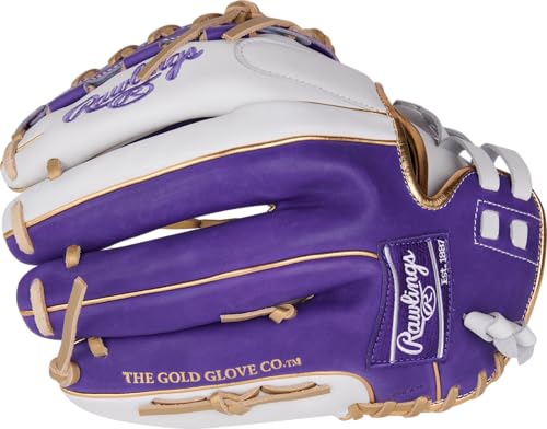 Rawlings | Liberty Advanced Color Series Fastpitch Softball Glove - color: White / Purple / Gold | X-Laced Basket Web, size: 12.5" | Utility