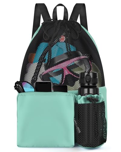 BROTOU Swim Bag Beach Backpack with Wet Pocket Mesh Drawstring Bags for Swimming, Gym - color: Mint Green