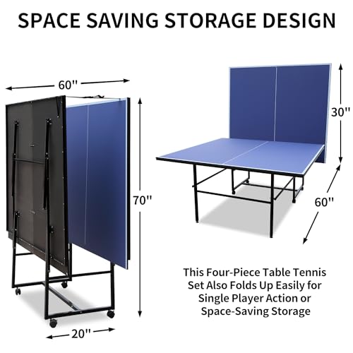 Ping Pong Table Foldable & Portable Table Tennis Table Set for Indoor & Outdoor Games with Net, 2 Paddles and 3 Balls - size: 9FT