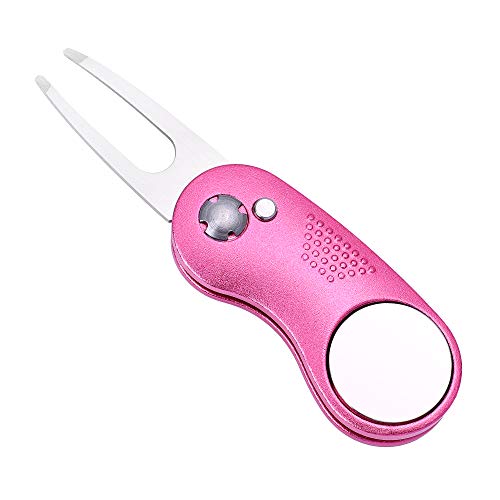 Mile High Life Golf Divot Repair Tool, All Metal Foldable Divot Tool with Pop-up Button & Magnetic Ball Marker - color: Pink Curve