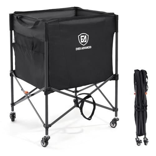 EVER ADVANCED Rolling Ball Storage Cart Lockable Wheels, 33x22.8in/45x25in Collapsible Garage Sports Equipment Organizer for Volleyball Basketball Tennis Toy Storage Multi-Sport Family Gym - color: Black, size: For 20 Volleyballs